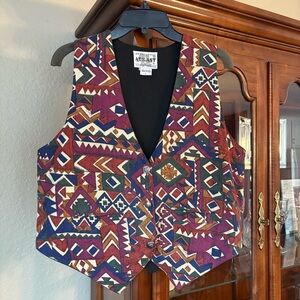 Vintage 90s Colorful Geometric Pattern Vest,